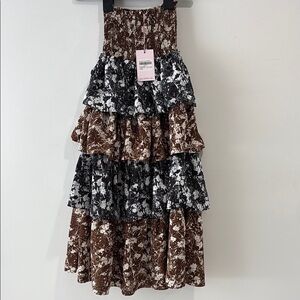 Tiered Black and Brown Floral Dress